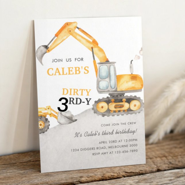 Convites Dirty 3RD-Y Construction 3rd Birthday Party (Criador carregado)