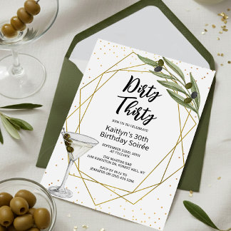 Convites Dirty Thirty Martini Soirée 30th Birthday Party