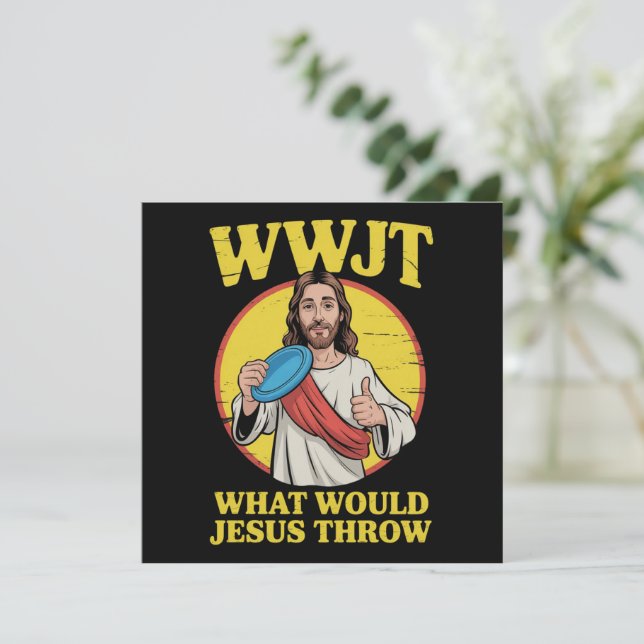 Convites Disc Golf Wwjt What Would Jesus Throw Frisbee  (Em pé/Frente)