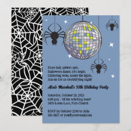 Convites Disco Aranhas Halloween Blue Retro Festa
