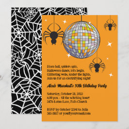 Convites Disco Aranhas Halloween Orange Retro Festa
