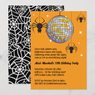 Convites Disco Aranhas Halloween Orange Retro Festa