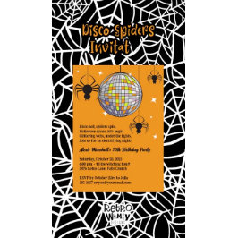 Convites Disco Aranhas Halloween Orange Retro Festa