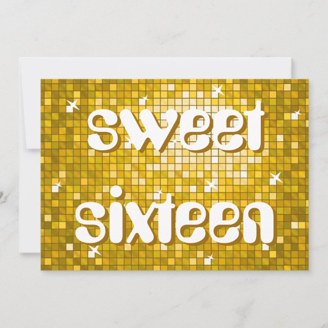Convites Disco Azulejos "Dourado" "doce dezesseis" texto am (Frente)