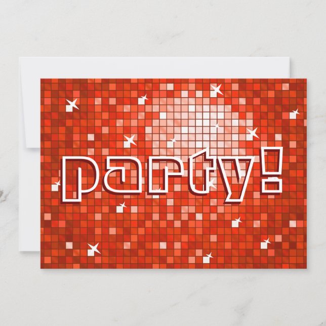 Convites Disco Azulejos Red 'party!'convite (Frente)