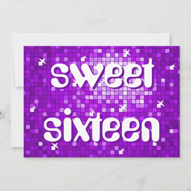 Convites Disco Azulejos Roxo texto amelia 'doce dezesseis' (Frente)