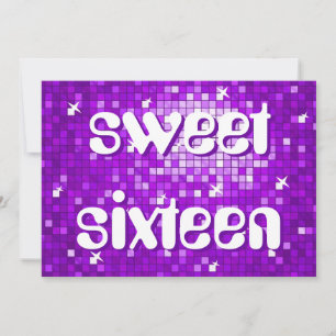 Convites Disco Azulejos Roxo texto amelia 'doce dezesseis'
