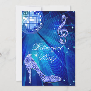 Convites Disco Ball and Sparkle Heels Blue Retirement