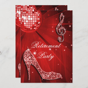 Convites Disco Ball and Sparkle Heels Red Retirement