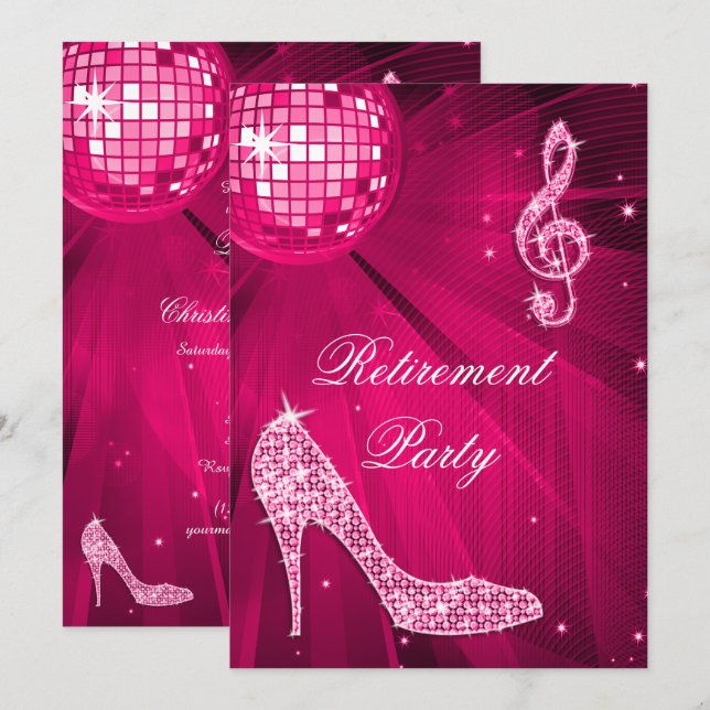 Convites Disco Ball and Sparkle Heels Retimento Rosa (Frente/Verso)