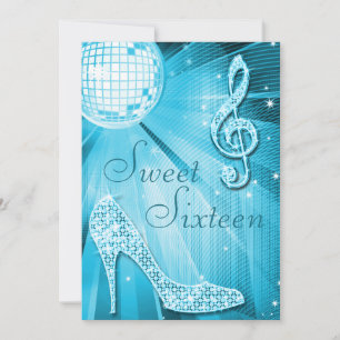 Convites Disco Ball and Sparkle Heels Sweet 16 Light Blue