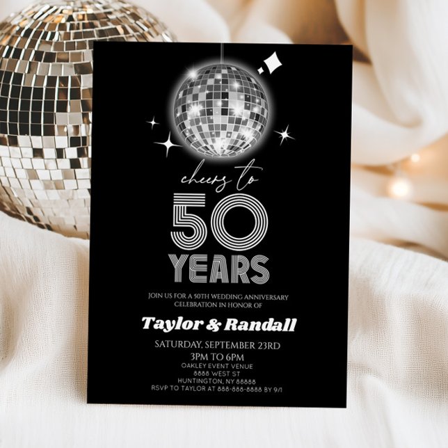 Convites Disco Ball Cheers To 50 Years Wedding Anniversary (Criador carregado)