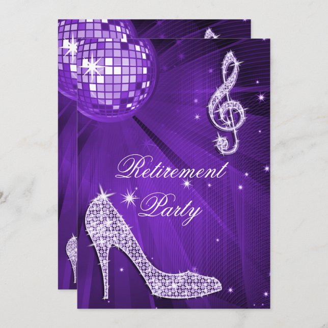 Convites Disco Ball e Sparkle Heels Retimento Lilac (Frente/Verso)