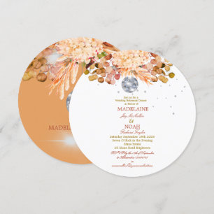 Convites Disco Ball Floral Elegante Laranja Ensaio de Casam