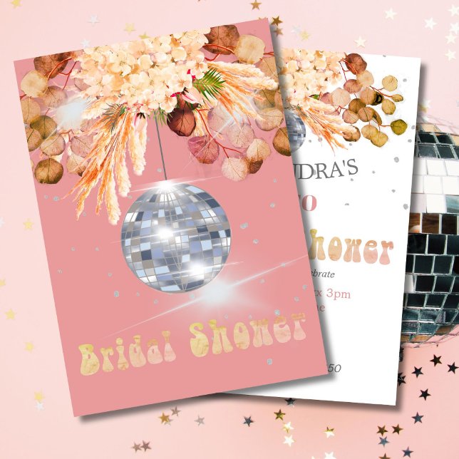 Convites Disco Ball Floral Orange Pink Chá de panela (Criador carregado)
