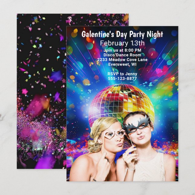 Convites Disco Ball Galentine Day Girls Party Night (Frente/Verso)