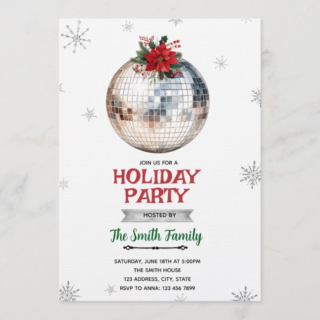 Convites Disco Ball Holiday Party Invitation (Frente)