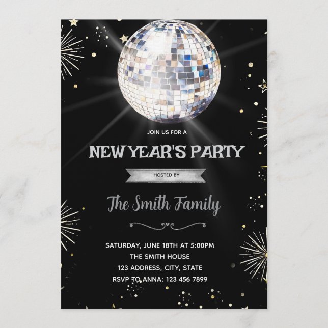 Convites Disco Ball New Year's Eve invitation (Frente)