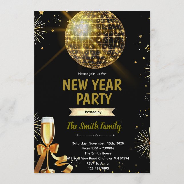 Convites Disco Ball New Year's Eve invitation (Frente)