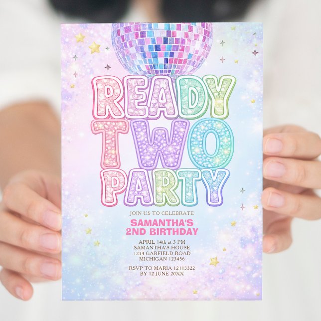 Convites Disco Ball Pastel Rainbow Toddler Birthday Party  (Criador carregado)