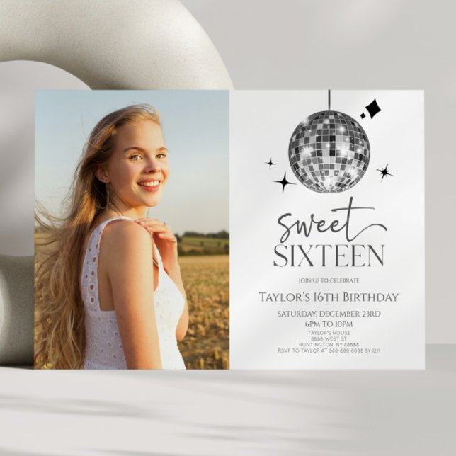 Convites Disco Ball Sweet 16.ª Festa de aniversário (Criador carregado)