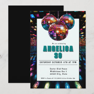 Convites Disco Birthday Teal Black