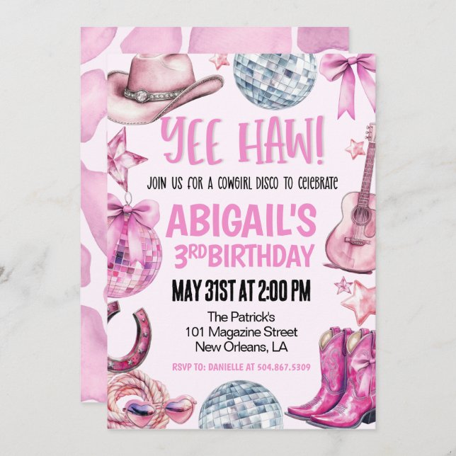 Convites Disco Cowgirl Birthday (Frente/Verso)