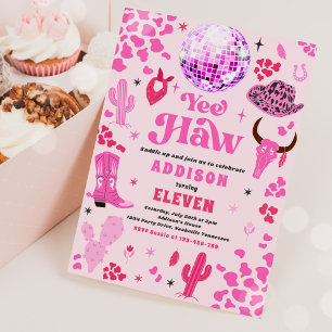 Convites Disco Cowgirl Nashville Pink Rodeo Festa de aniver