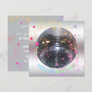 Convites Disco Dance Birthday Retro 70's Disco Ball Party
