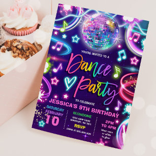 Convites Disco de dança de dança neon-Festa de aniversário