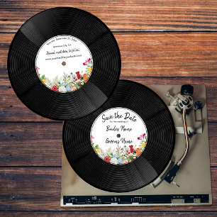 Convites Disco de Música em Vinil Jardim Floral Casamento V