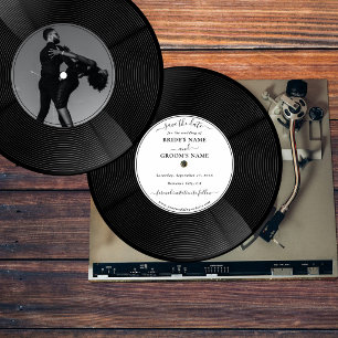 Convites Disco de Música em Vinil Retro Casamento Save the