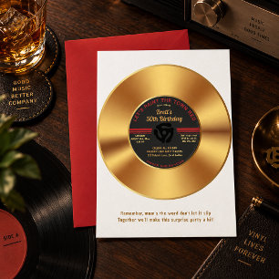 Convites Disco de Vinil 45 Rotações Dourado Vintage Surpres
