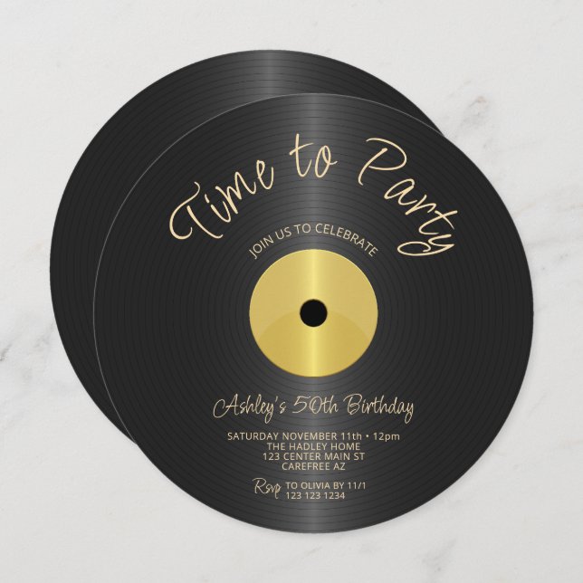 Convites Disco de Vinil Aniversário de 50 anos (Frente/Verso)