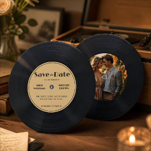 Convites Disco de Vinil Antigo Salve a Data Com Foto