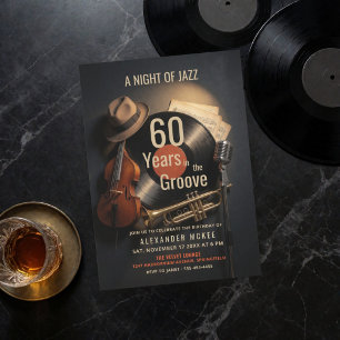 Convites Disco de Vinil de Jazz Música Retro Aniversário de