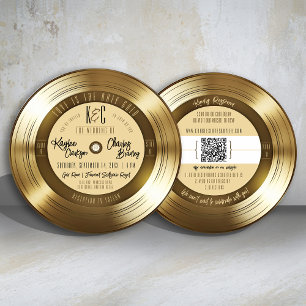 Convites Disco de Vinil de Ouro Sólido Monograma Música Cas