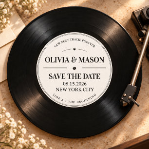 Convites Disco de Vinil Preto Marfim Save The Date Casament