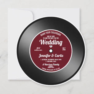 Convites Disco de Vinil Retro Vinho Tinto Casamento Salve a