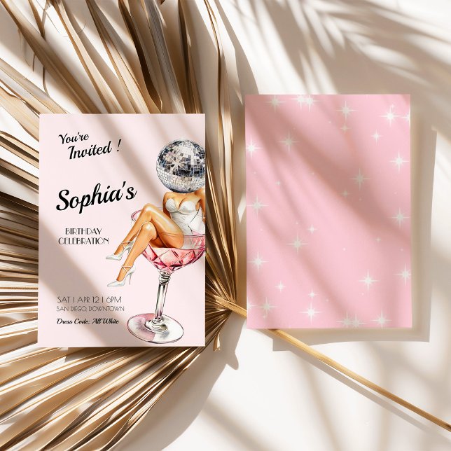 Convites Disco Girl In Martini Glass Birthday Convide (Disco Girl In Martini Glass Birthday Invite)