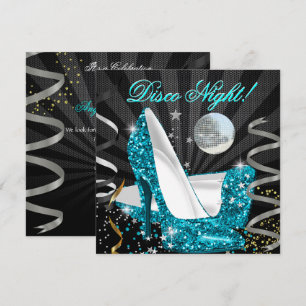 Convites Disco Night Teal Dourado Negra Brilhante Alto Salt