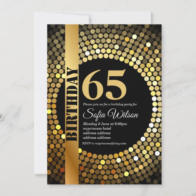 Convites Disco partidário, ouro, 70, festa de aniversário (Frente)