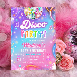 Convites Disco Party Neon Retro Glow Crazy Girl Birthday