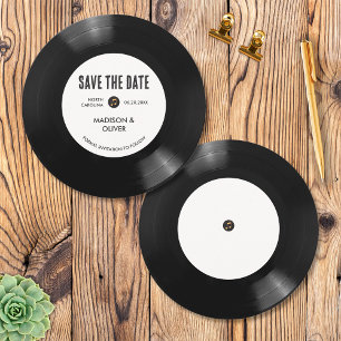Convites Disco Preto e Branco de Vinil Salve a Data 