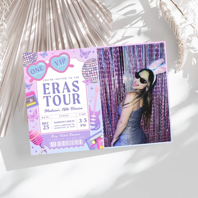 Convites Disco Roxo Na Minha Foto De Aniversário Da Era Do  (Criador carregado)