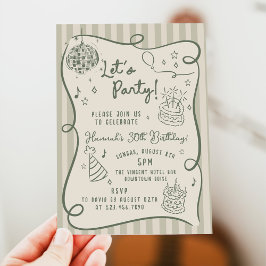 Convites Disco Whimsical Hand Draky aniversário de 30 anos