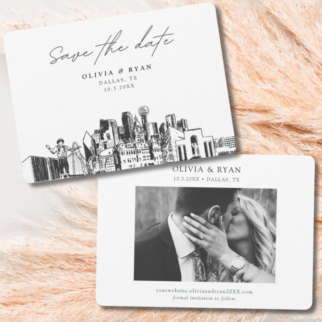 Convites Discos Modernos do Skyline Elegante Salvem a Data (Dallas save the date wedding invitation)