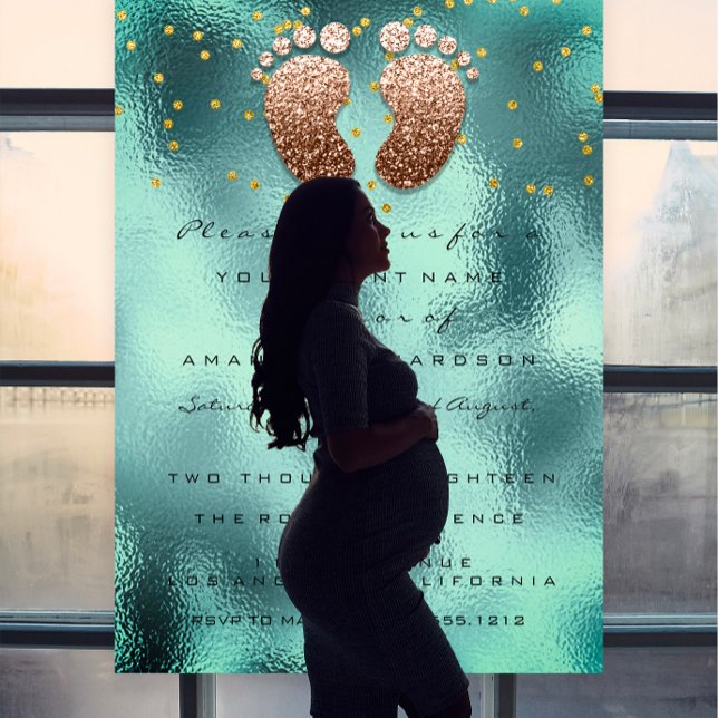 Convites Dissipadores com brilho Rosa Chá de fraldas Dourad (Spark Glitter Drips Rose Gold Baby Shower Teal Invitation)