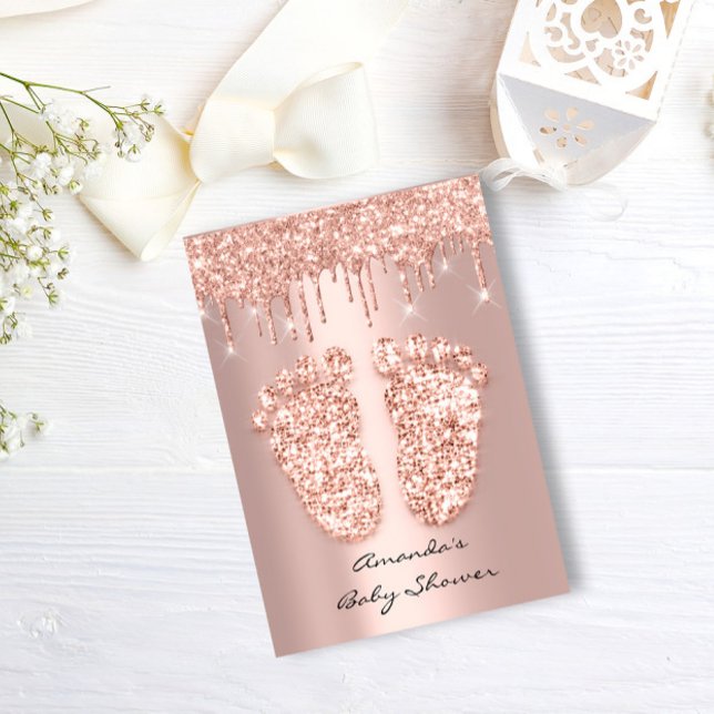 Convites Dissipadores com brilho Rosa com pés de Chá de fra (Spark Glitter Drips Rose Gold Baby Shower Feet Invitation)