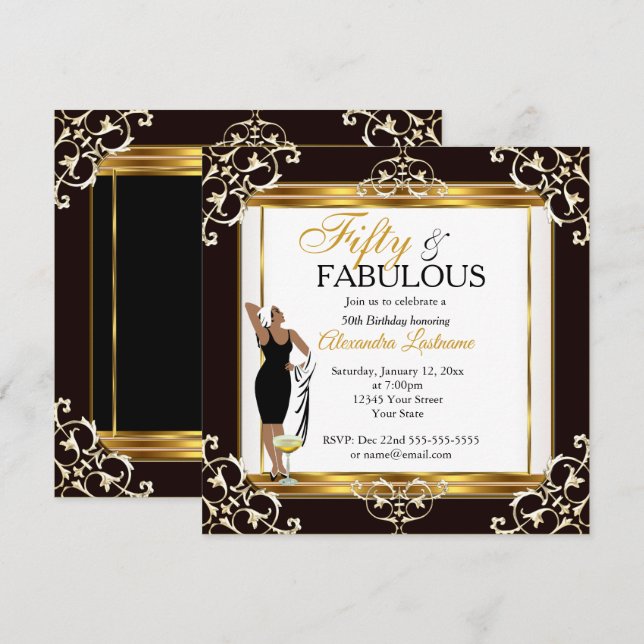 Convites Diva Fabulosa decoração Senhora Ouro Preto 50º Ani (Frente/Verso)